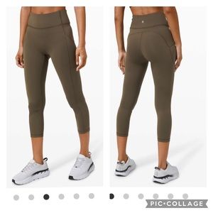Lululemon Invigorate High-Rise Crop 23", Dark Olive, Size 6, GUC